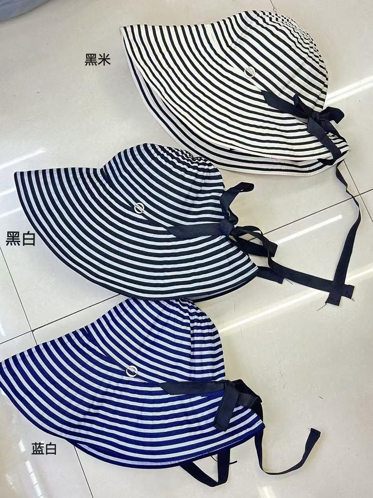 Spring and summer striped bucket hat women's foldable new long sunscreen hat fashion basin hat big head circumference sun hat
