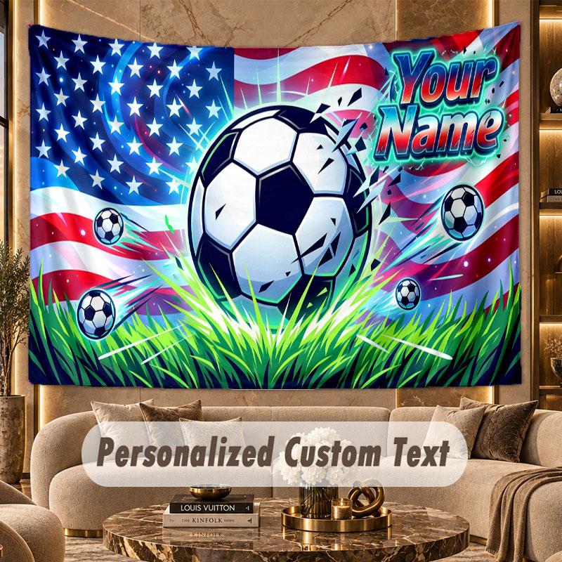 Soccer (437) Theme Wall Tapestry Customized With Name Text Personalized Hanging Tapestry For Bedroom Living Room Decor