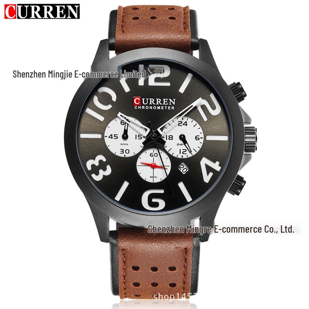 

CURREN 8244 Мужские водонепроницаемые спортивные часы в военном стиле с кожаным ремешком