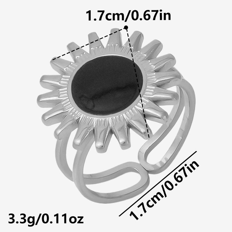 Different Style Silver Color Ring Black Oil Drop Open Adjustable Stainless Steel Rings For Women Men Accessories Enamel Jewelry