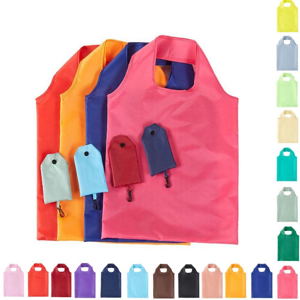 Practical Polyester Solid Color Shopping Bag Eco-friendly Foldable Grocery Package Bags Reusable Washable Grocery Purse Travel