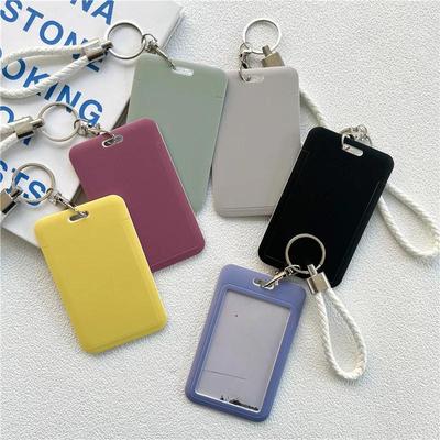 Porta carte d'identità tinta unita Ins, porta carte da studente, porta badge, porta carte di credito da donna con cordino a mano