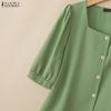 ZANZEA Women Casual Square Collar Solid Color Loose Half Sleeve Blouse