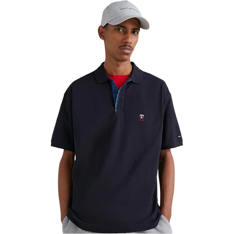 Tommy Hilfiger Embroidered Loose Short Sleeve Polo Shirt Men Tops Navy-Blue MW0MW30785DW5