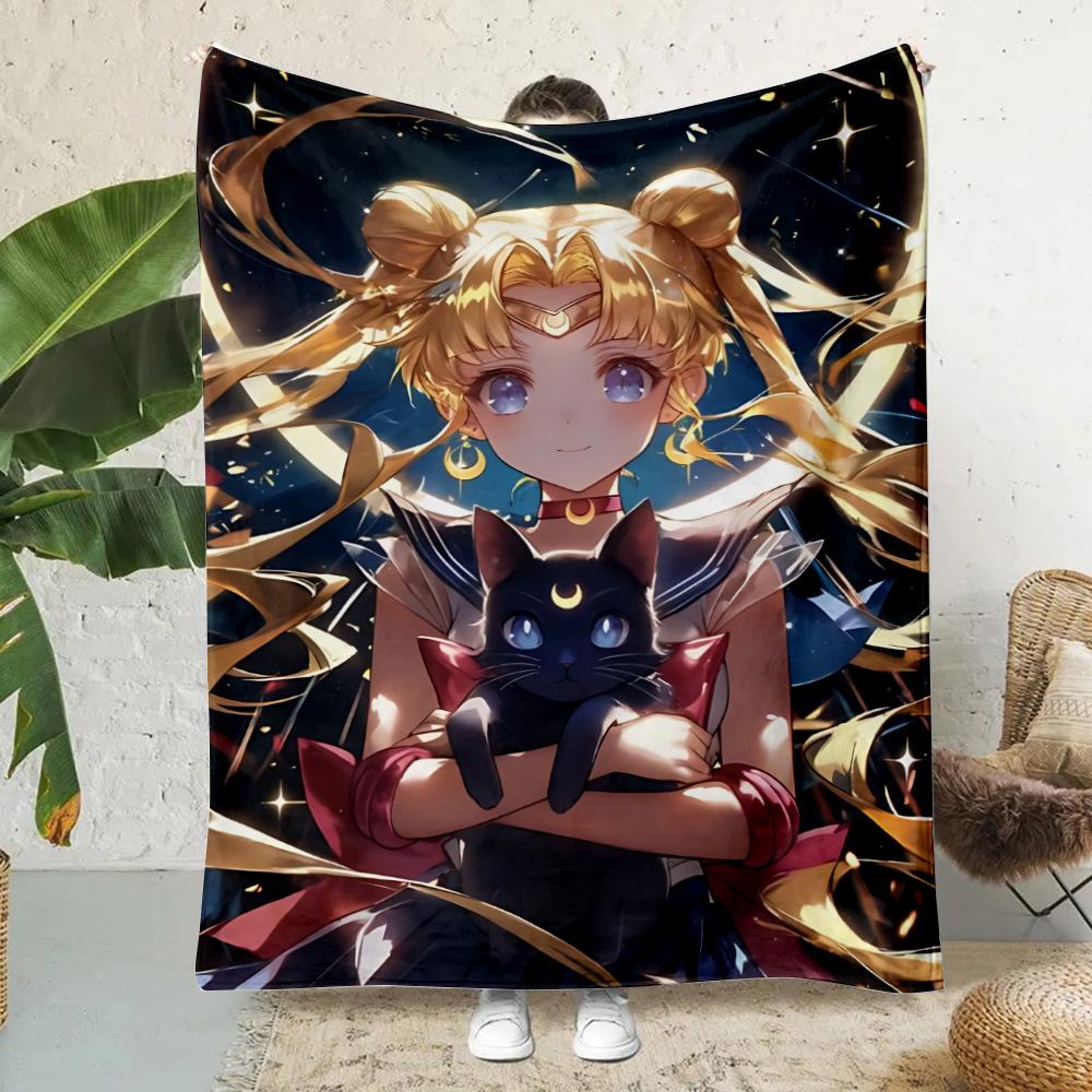 Anime Cartoon S-Sailor Moon Printed Blanket Picnic Blankets Warm Blanket Soft and Comfortable Blanket Home Travel Birthday Gift