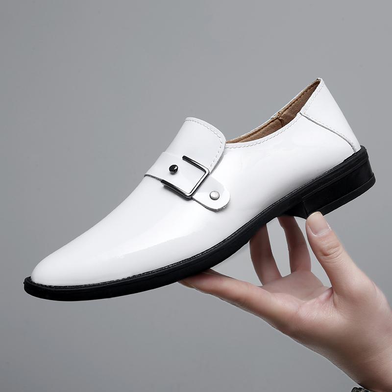 Fashion British New Pointed White Black Genuine Leather Shoes For Men Formal Wedding Prom Dress Homecoming Pageant Monk Strap Loafers