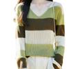 Korean V-Neck Color Block Wool Knit Sweater - Women's Loose Fit, Long Sleeve, Autumn Casual