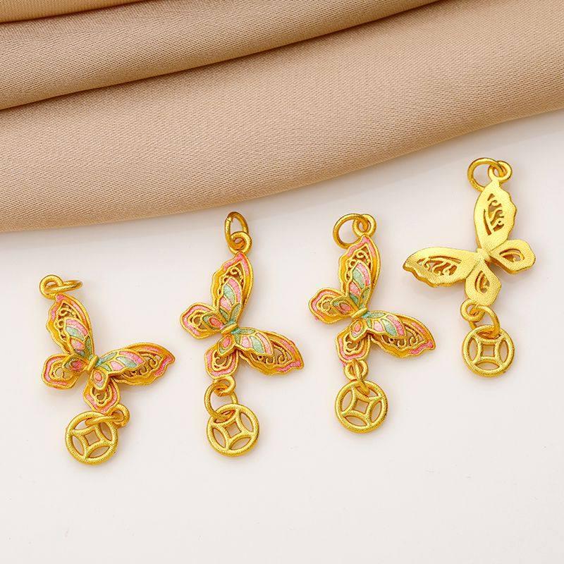 Gold-Plated Butterfly and Lotus Pod Charm for DIY Jewelry