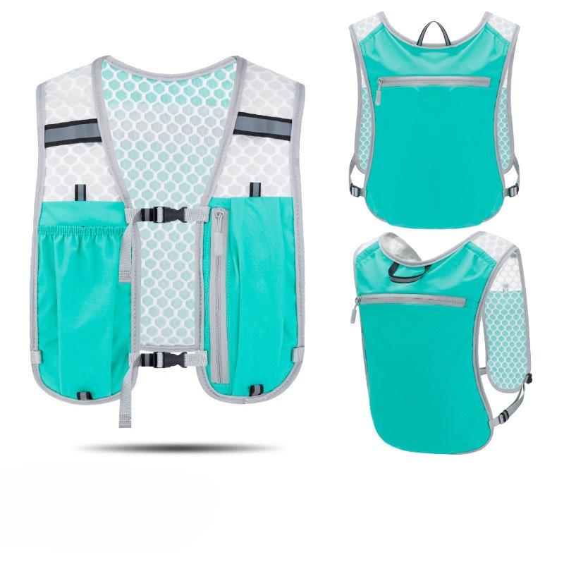 Compact sports vest bag with multiple pockets for storage. Men s and women s chest bags. Outdoor sports equipment. синий