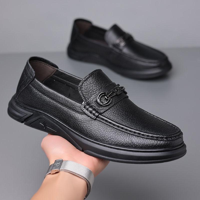 

Hy корейские мужские туфли, весенние, новые, из коровьей кожи, деловые, повседневные, кожаные туфли, мягкая подошва, дышащие, для мужчин среднего возраста, папы 38 чёрный
