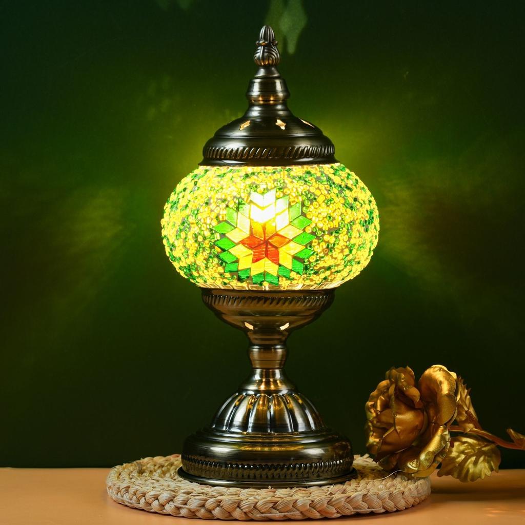 Handcrafted Turkish Mosaic Table Lamp - Halloween Pumpkin Night Light, 3-Color Dimmable Glass Bedside Lamp With Metal Base, Includes Bulb