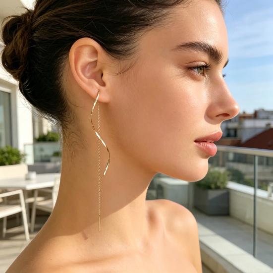 1 Pair S-shaped Tassel Earrings, Wavy Curve Design Long Earrings, Commuting Style Face Slimming Earrings for Jewelry Gift