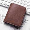 Genuine Leather Minimalist Mens Wallet Vertical Zip Around Bifold Slim RFID Blocking Vintage Retro Business Card Holder