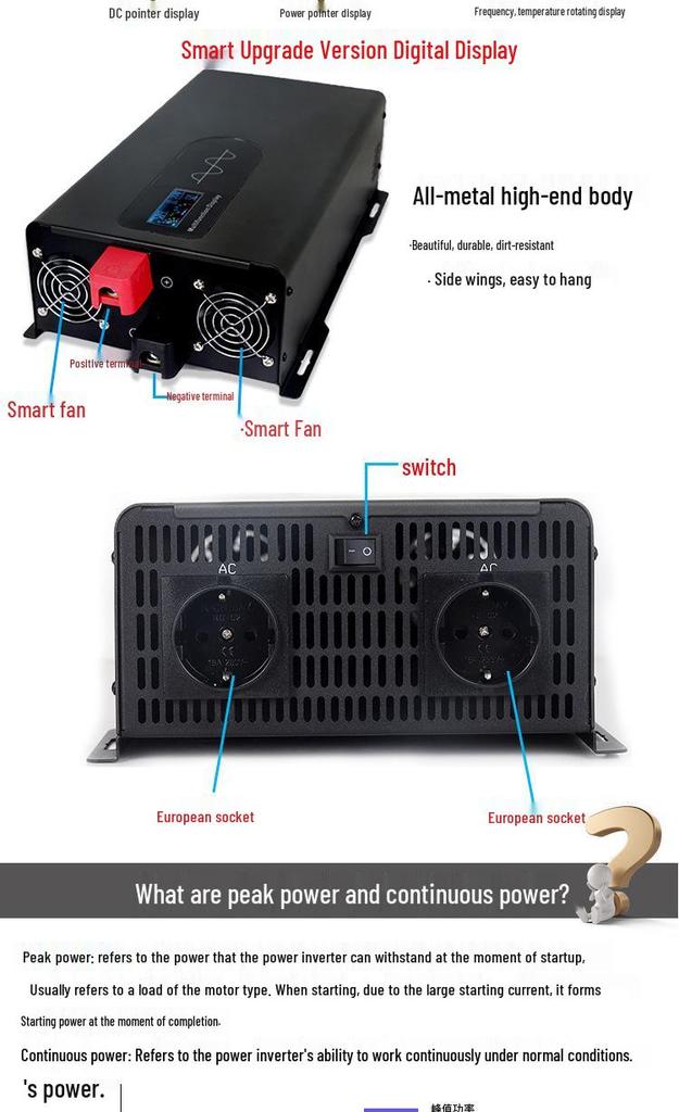 European Standard Pure Sine Wave Inverter, 12V-96V to 110V 60Hz, 500W-5000W Household Use