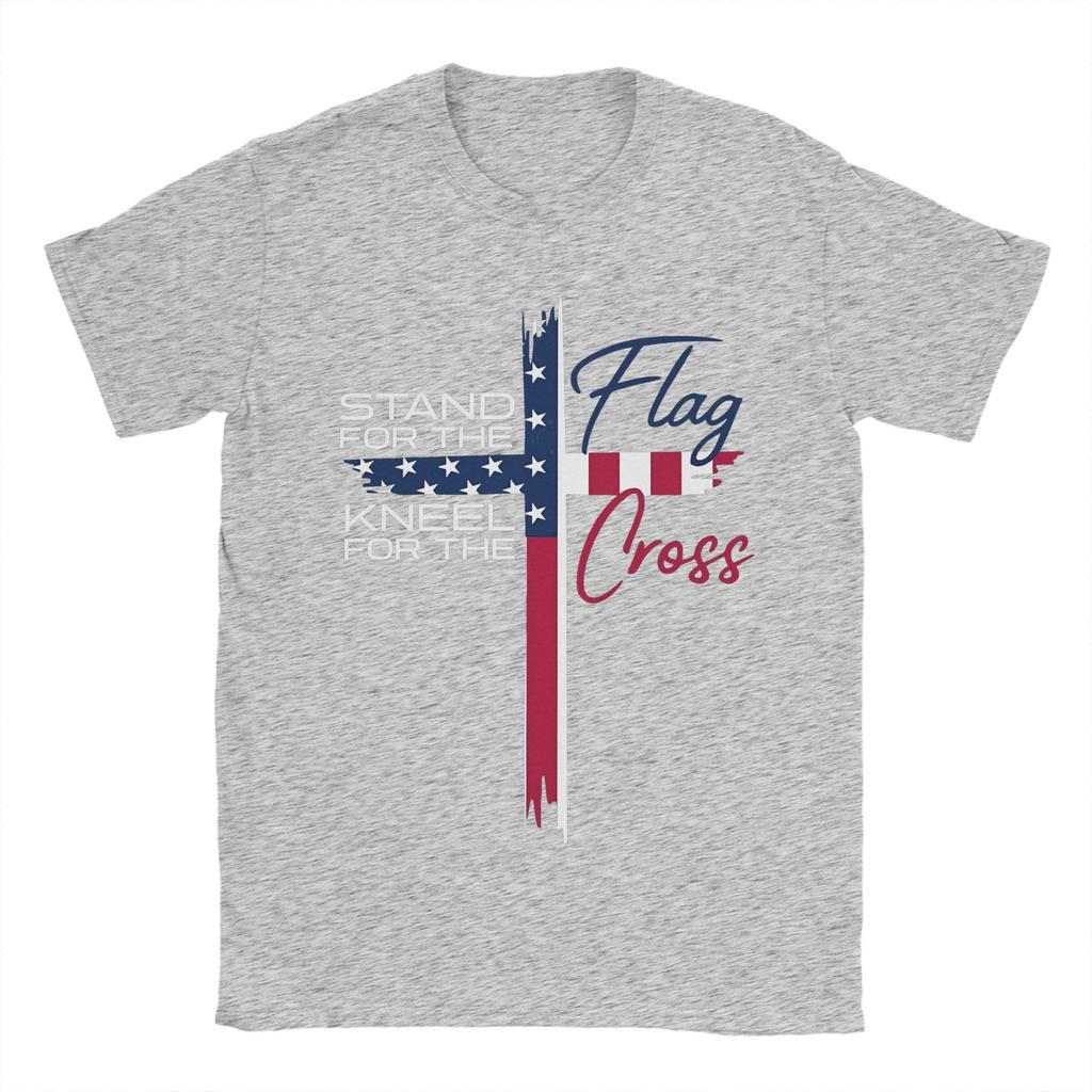 Men T-Shirt Stand For The Flag I Kneel For The Cross Awesome Pure Cotton Tee Shirt Short Sleeve  T Shirts Round Neck Tops Summer