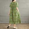 Summer Retro Cotton and Linen Round Neck Short Sleeved Dress, Women's Loose Skirt