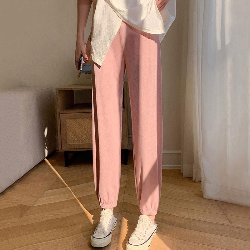 Women's Ice Silk High-Waisted Loose Fit Joggers - Spring/Summer Light Drape Wide-Leg Pants