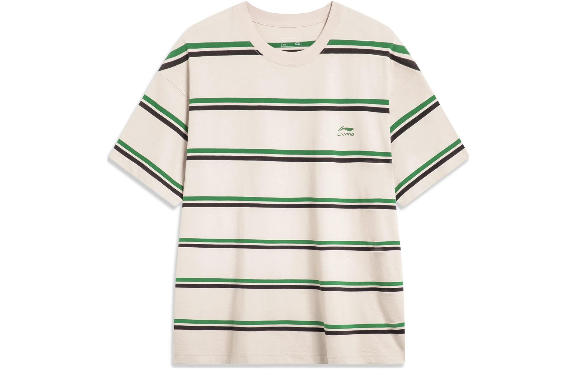 Li Ning Sports Fashion Collection T Shirt Unisex Beige Green AHST597-2 XL