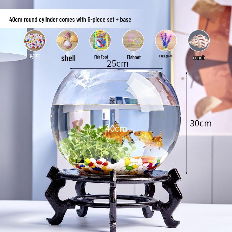 Round Transparent Glass Fish Tank for Desktops - Small, Thickened Design for Turtles and Goldfish, Ideal for Living Room Landscaping