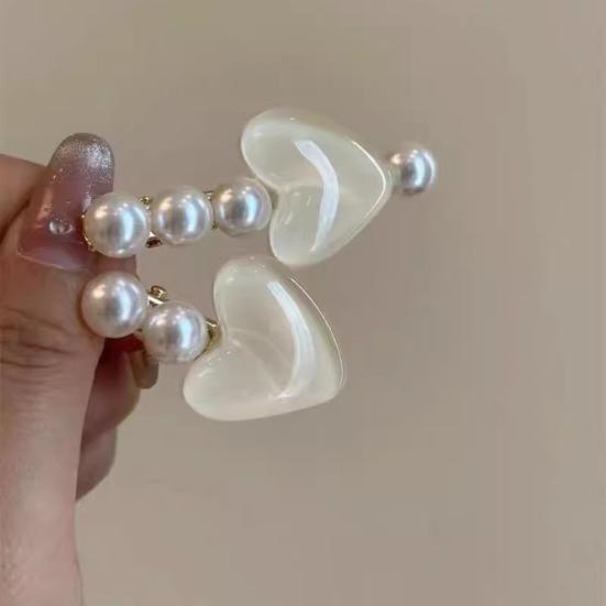 Hairpin Stable Non-Damaging Hair Clip with High-Gloss Imitation Pearls Pink Jelly Heart Design Princess Style Hair Accessory