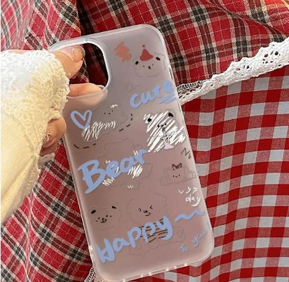 Large Frosted Blue Graffiti Dog Case for Apple 17 Promax/16/15/13 Pro iPhone 13 Pro