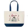 Sac cabas - PLANETEE - Djamila la plus belle - Fond bleu - Coton 40x45 cm - Grand format