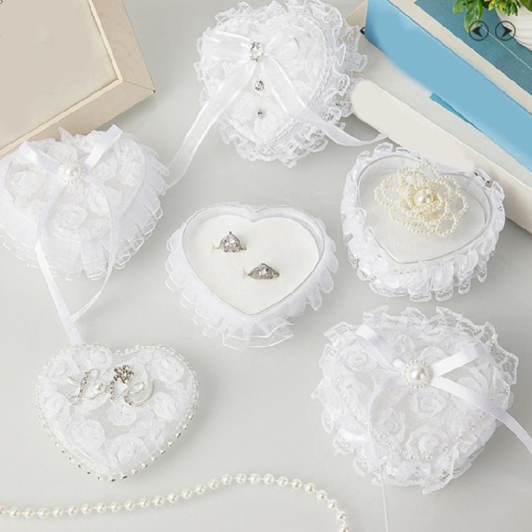 Romance Lace Wedding Rings Holder Heart Shape Fingerring Box For Bridal Party Formal Occasion Jewelry Gift Display