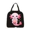 Adorable Axolotl Drinking Bubble Tea Lunch Bag - Durable Polyester, Mini Meal Carrier with Large Capacity, Perfect for Work, Sch