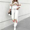Conjunto de dos piezas con estampado floral para mujer, Top de manga larga con cuello redondo y Pantalones joggers con cordón, Chándal casual para primavera y otoño
