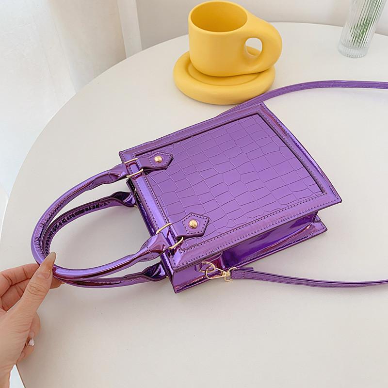 Trendy Small Crossbody Pu Bag 2023 Summer Fashionable Handbag Street Style Black Orange Silver Gold Purple