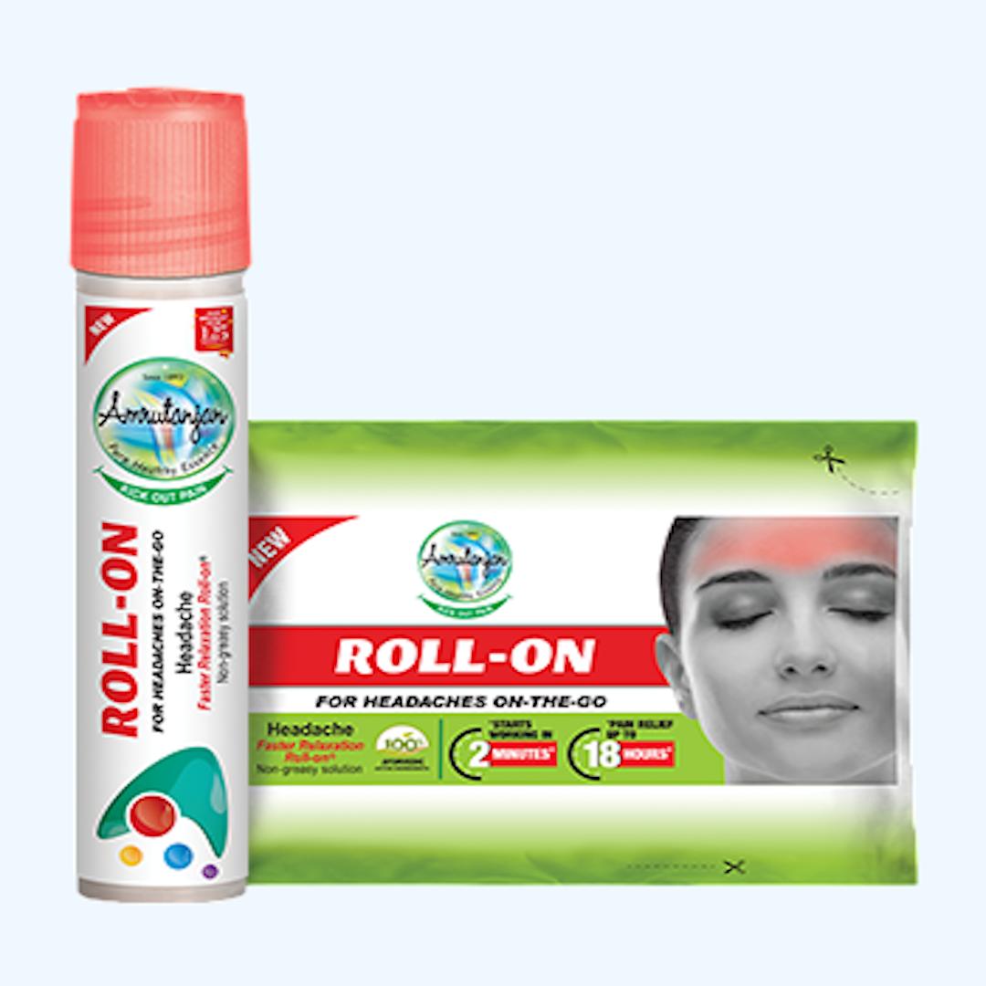 Headache Roll-On Amrutanjan Faster Relaxation Non-Greasy 10ml(pack of 5) 5ml