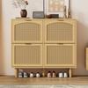 Schuhschrank mit 4 Klappschubladen, Rattan mit Metallgriffen, für Flur, Schlafzimmer, Wohnung, Landhausstil, Maße: 100 x 25 x 90 cm