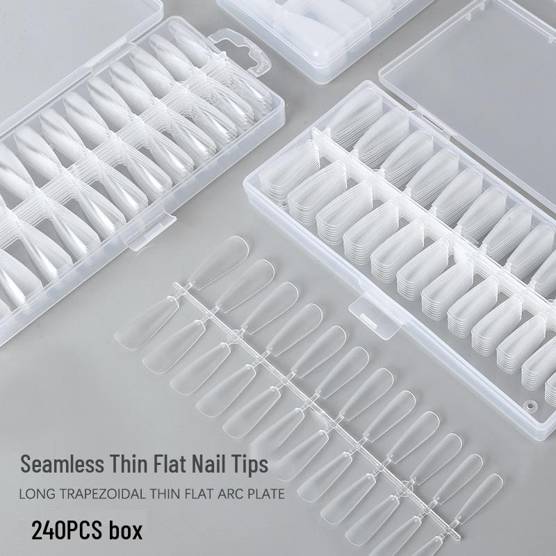 Frosted Seamless Long Trapezoid Nail Tips - 240 Pcs Ultra-Thin Half Cover 240pcs Flat Arc Tips (Frosted Long Teardrop)