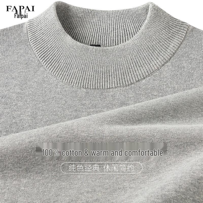 FAPAI Men s 100% Cotton Solid Half-High Collar Sweater L 50