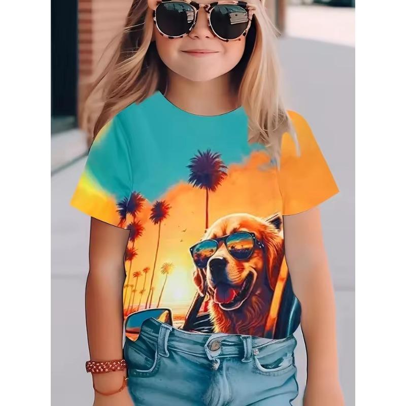 Children's Clothing Girl T-Shirt Short Sleeve Child T-Shirt Cute Animals Print Casual Round Neck Girl Tops Kids Summer Clothes