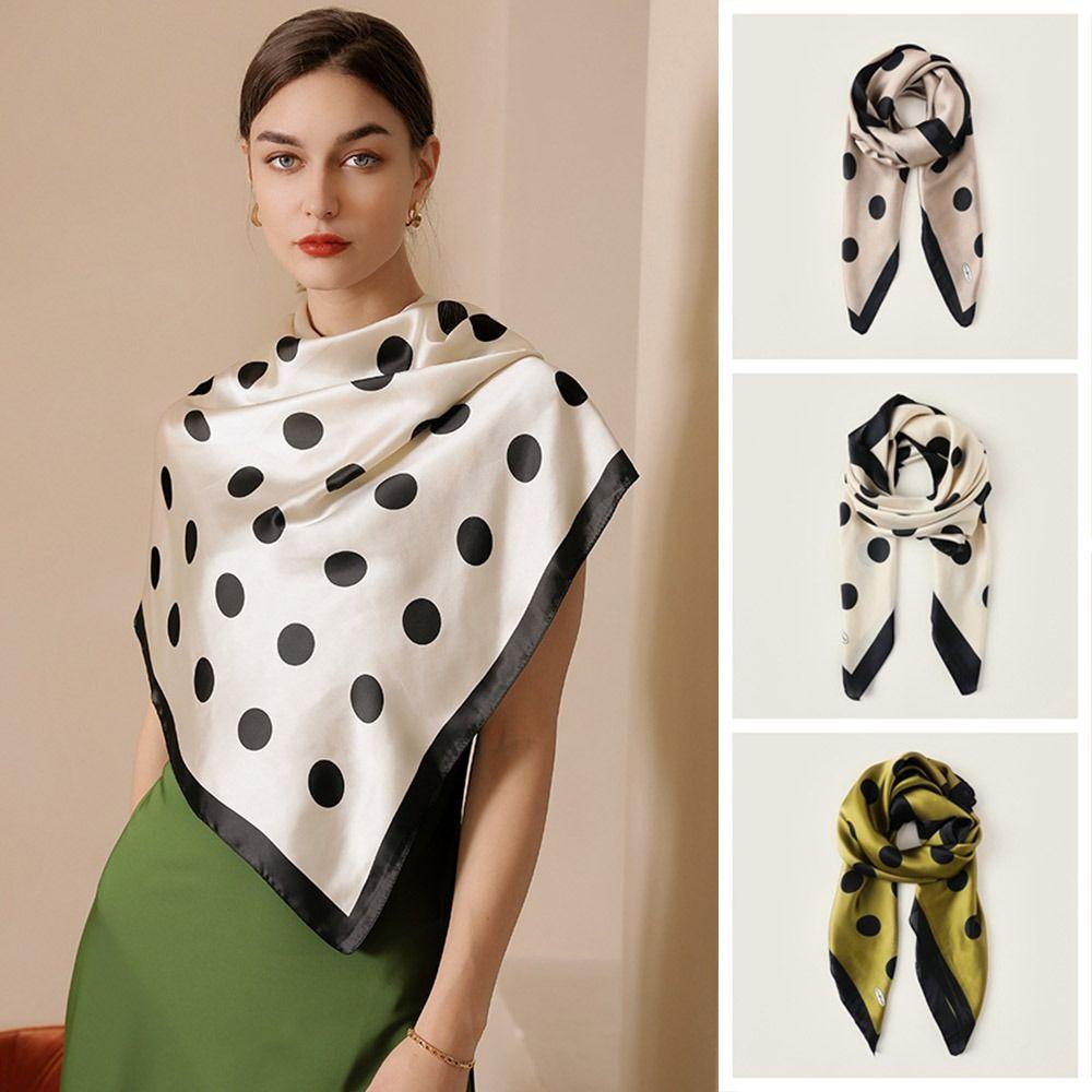 Soft Women's Silk Scarf 90cm Hijab Shawl Wraps Simple Dot Print Silk Scarf  Headkerchief