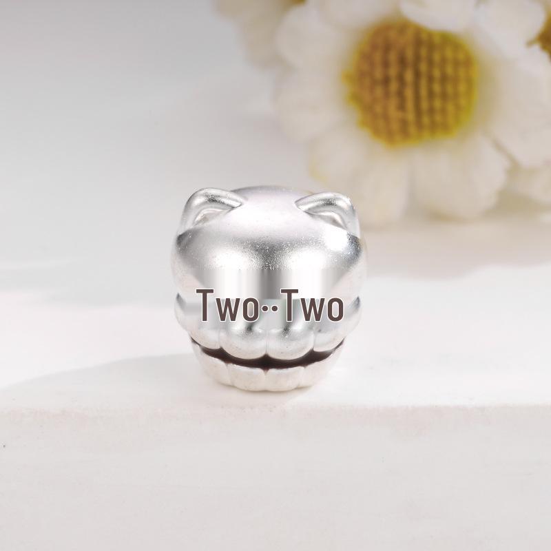 Sterling Silver 999 Cat Head Bead - Handwoven Rope Jewelry Accessory серебряный