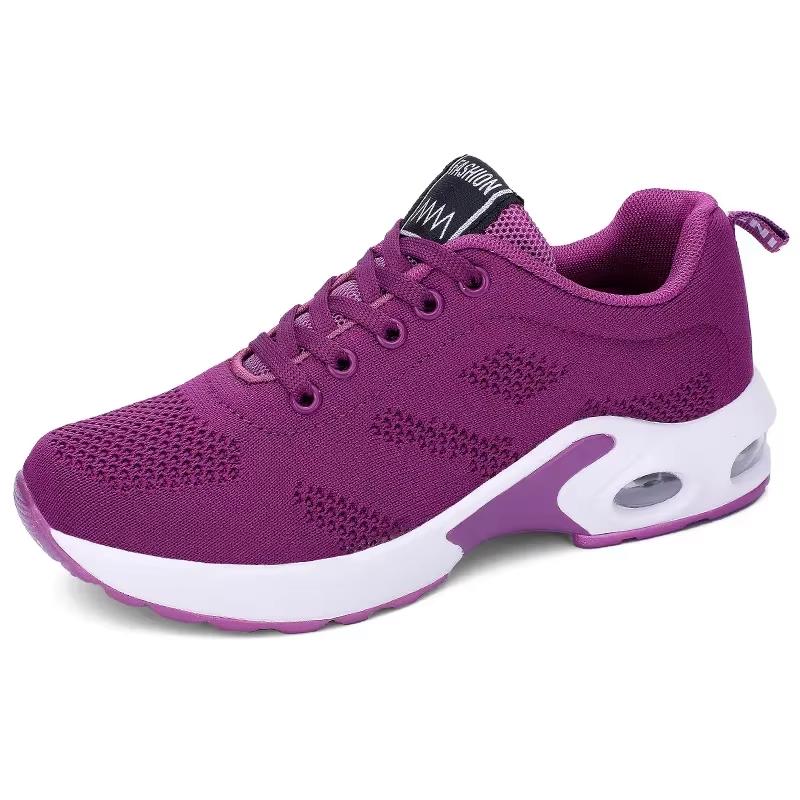 Women's Shoes Trendy Air Cushion Cushioning Running Shoes Fly Woven Mesh Breathable Design Track Field Jogging Lace Up Shoes