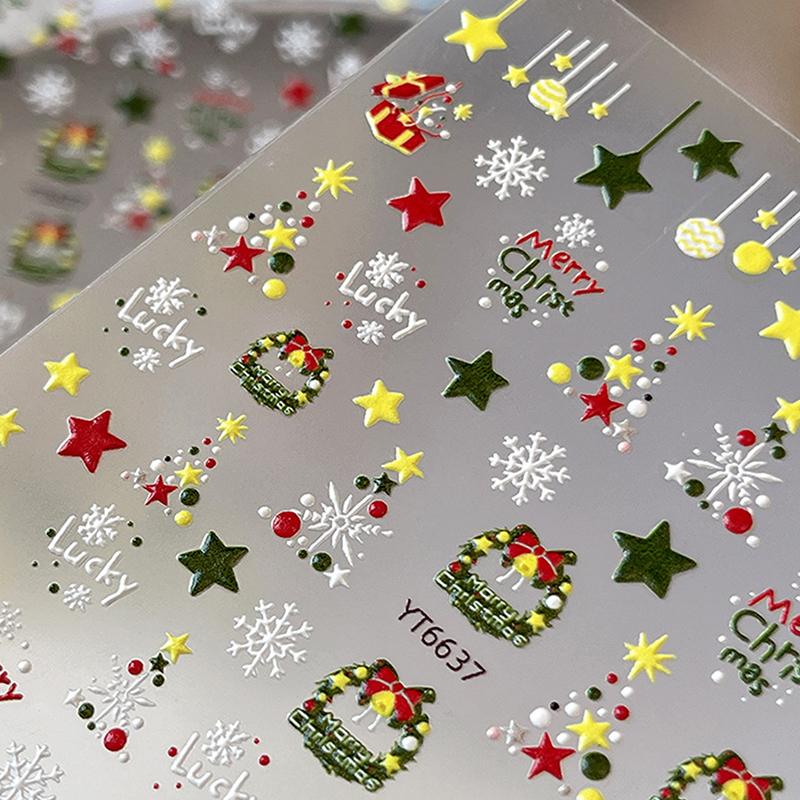 5D Winter Christmas Nail Stickers Colorful Star Garland Bells Snowflake Nail Art Decal Manicure Decorations