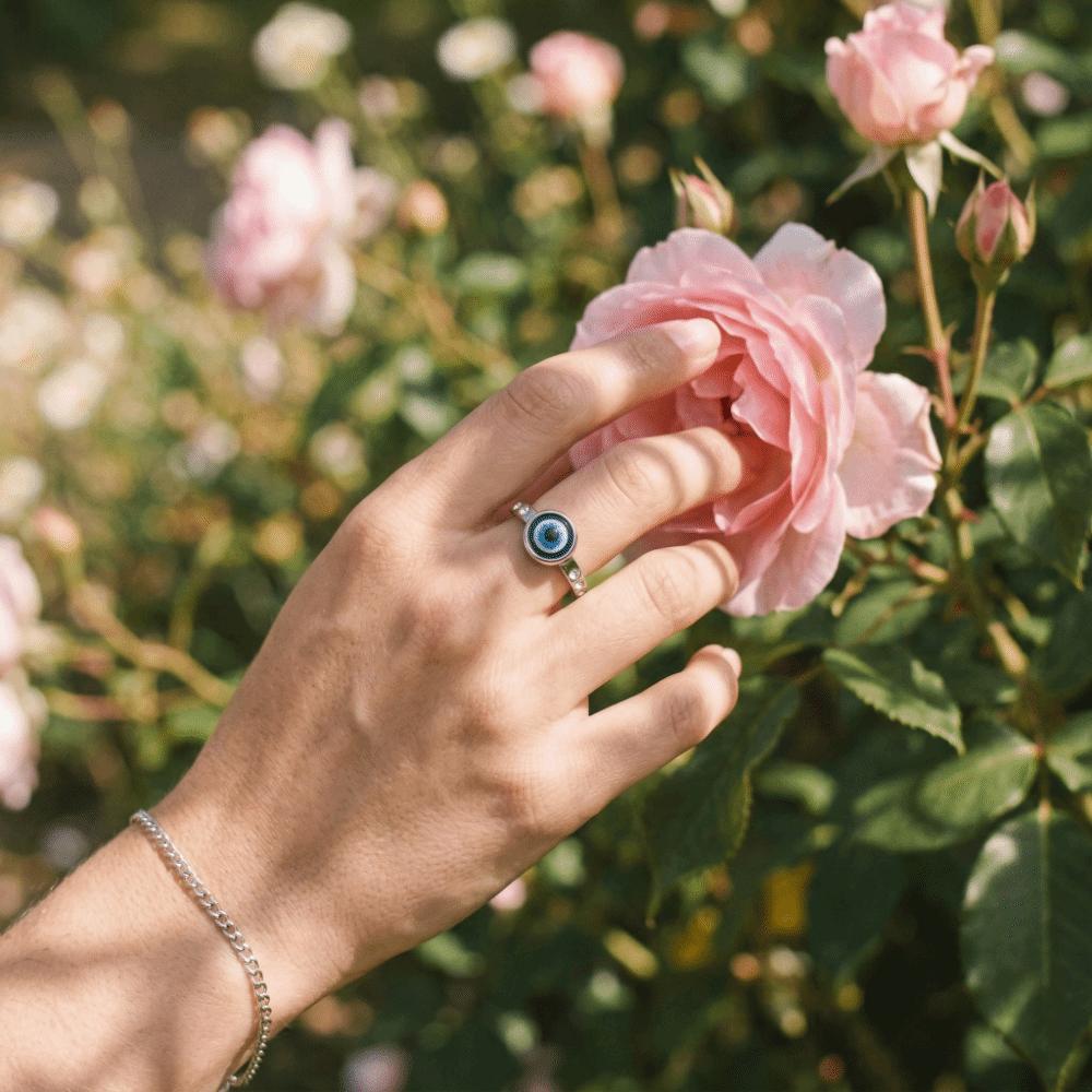 Versatile Use Blue Eye Ring Simple Style Rhinestone-Studded Ring Titanium Steel Ring Gift