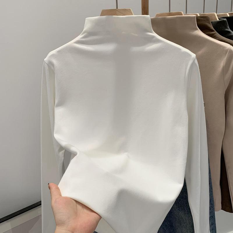 

Однотонный полувысокий воротник базовый слой женский осень зима термо модал длинный рукав облегающий топ S белый