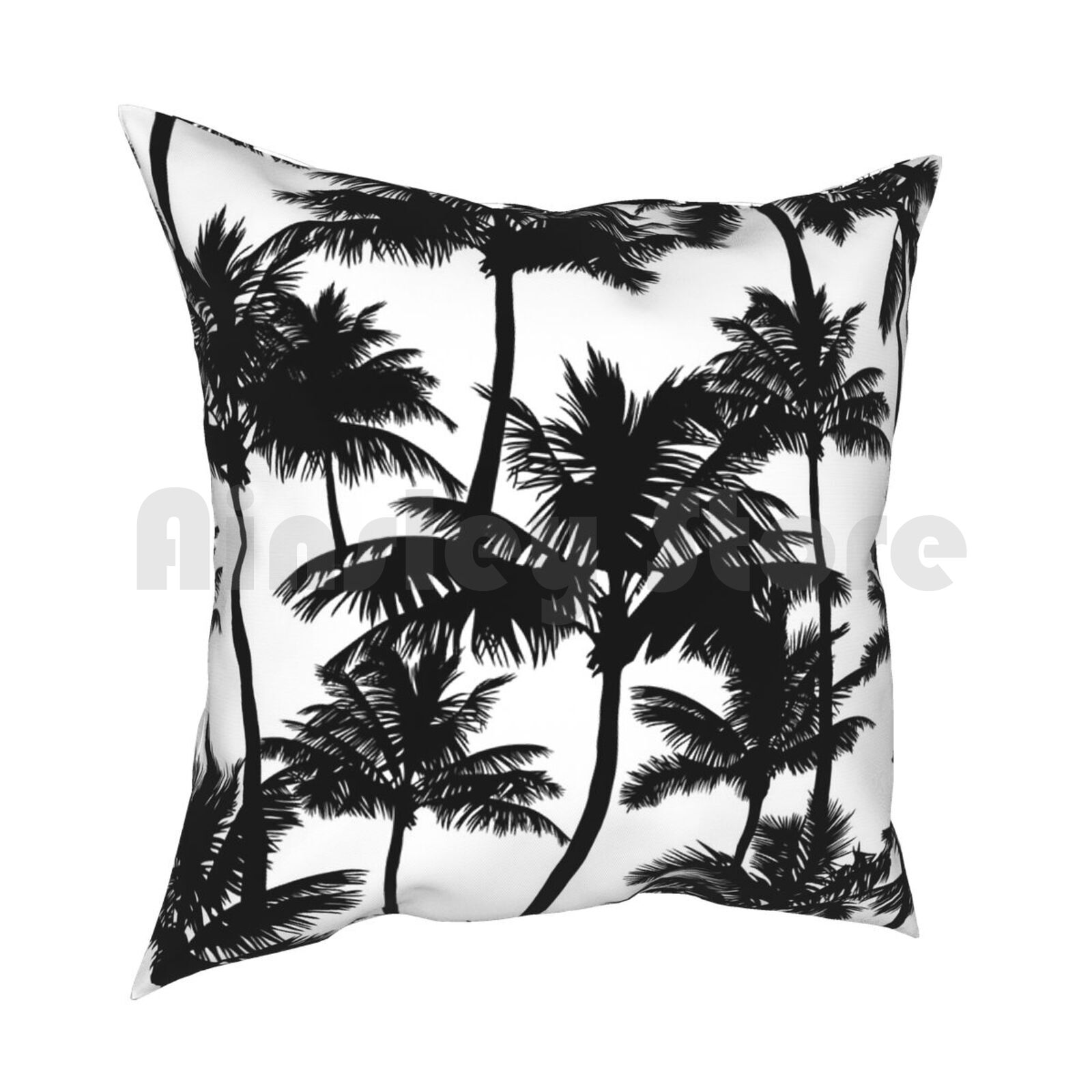 Black Palm Trees On White Background Pillow Case Printed Home Soft Throw Pillow Pattern Tropical Climate White 30x30cm 12x12in