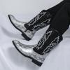 Knight pointed leather boots Fashionable embroidery styles Outdoor street walking motorcycle Daily Trendy Party Adult shoes