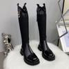 Leather Hollow Boots Women's Knee 2025 New Spring and Summer Breathable Mesh High Boots Thick-soled Thin Boots