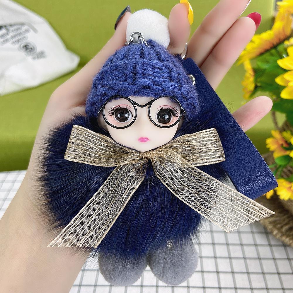 Pompom Sleeping Doll Keychain Cute Fluffy Plush Doll Keychains Women Girl Bags Keyrings Cars Key Ring Gift Charming Decoration