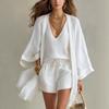 Women's V Neck Sleeveless Top Drawstring Shorts and Oversized Cardigan Three Piece Set