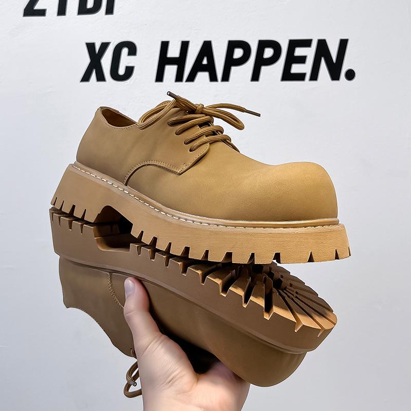 New autumn big head derby shoes men's low-top Martin shoes thick sole heightening tooling casual leather shoes men's 1035-T