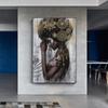 Abstract African Portraits Wall Art Prints Silver Body Art Pictures Art Deco Style Canvas Paintings Black Women Jewelry Poster