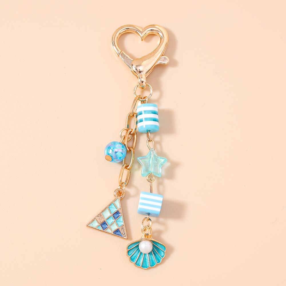 Fashion Summer Beach Shell Starfish Keychain Pearl Crystal Key Ring Pendants for Women Girls Handbag Decor DIY Jewelry Gifts