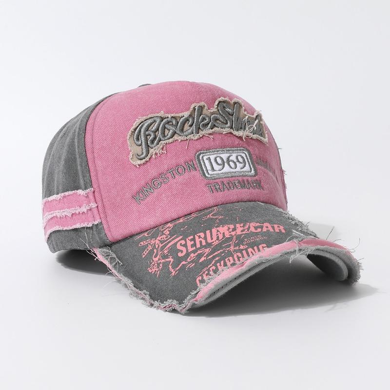 Hip Hop Washed Old Denim Pink Baseball Cap Female Ripped Retro Trendy Brand Letter Spring and Summer Cap Male